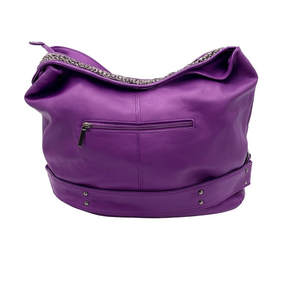 Charming Charlie Large Purple Hobo Shoulder Bag Sparkly Strap Faux Leather NWOT - Picture 5 of 11